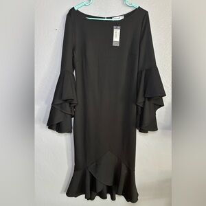 VFemage women’s cocktail dress. SZ 12 bell sleeves. Black. Back‎ zip. NWT party